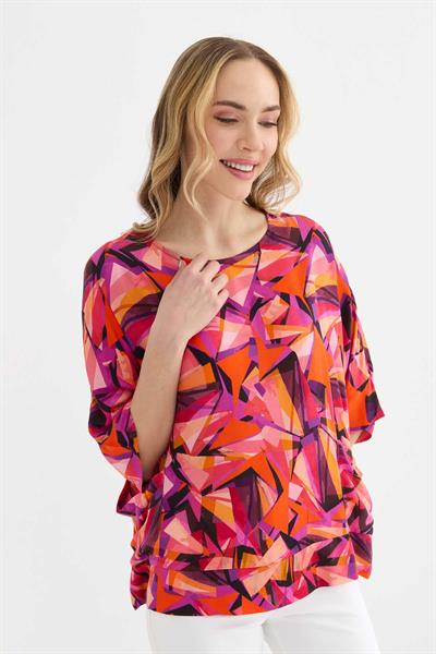 Yanları Cepli Geometrik Desen Bluz  /  ORANJ