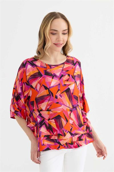 Yanları Cepli Geometrik Desen Bluz  /  ORANJ
