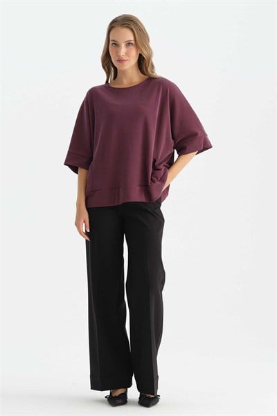 Yanları Cepli Kendinden Fitilli Bluz  /  BORDO