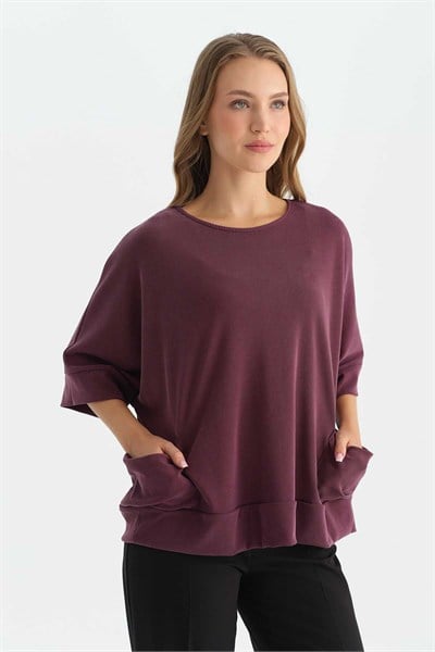 Yanları Cepli Kendinden Fitilli Bluz  /  BORDO