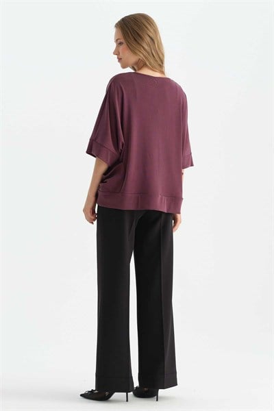 Yanları Cepli Kendinden Fitilli Bluz  /  BORDO