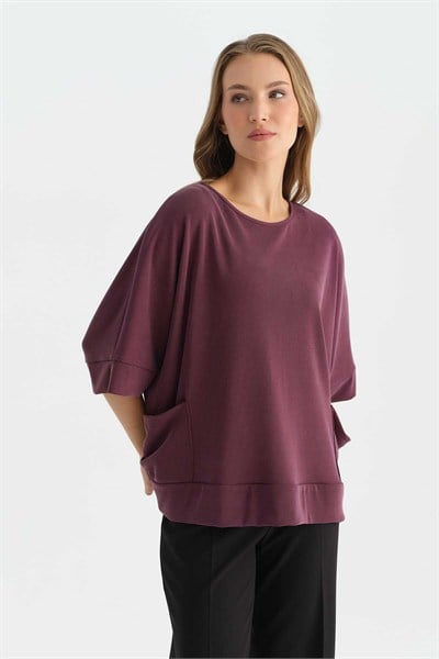 Yanları Cepli Kendinden Fitilli Bluz  /  BORDO
