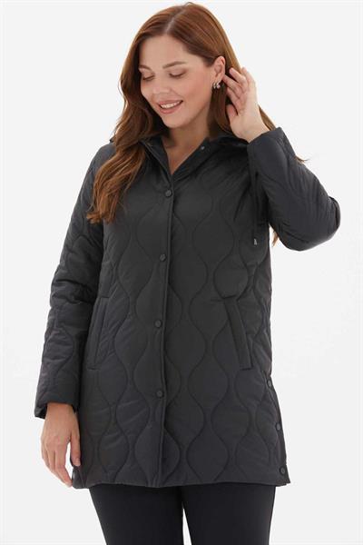 Yanları Çıtçıtlı Kapüşonlu Soğan Kapitone Mont  /  SİYAH