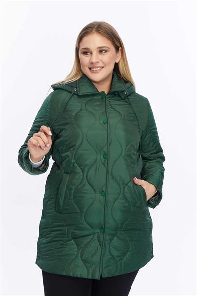 Yanları Çıtçıtlı Kapüşonlu Soğan Kapitone Mont  /  HAKİ