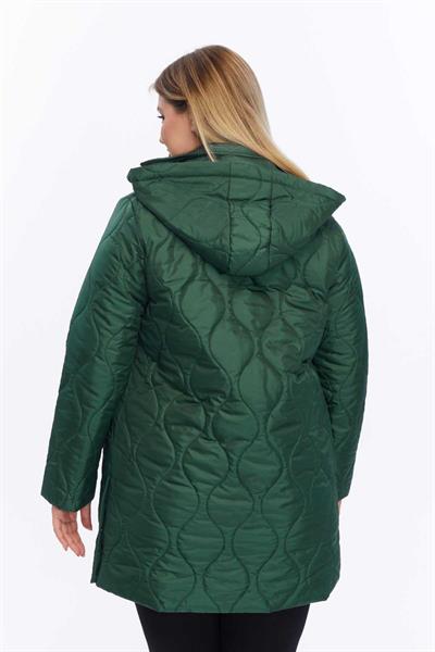 Yanları Çıtçıtlı Kapüşonlu Soğan Kapitone Mont  /  HAKİ