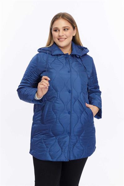 Yanları Çıtçıtlı Kapüşonlu Soğan Kapitone Mont  /  İNDİGO