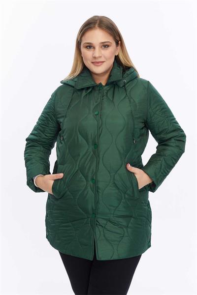 Yanları Çıtçıtlı Kapüşonlu Soğan Kapitone Mont  /  HAKİ