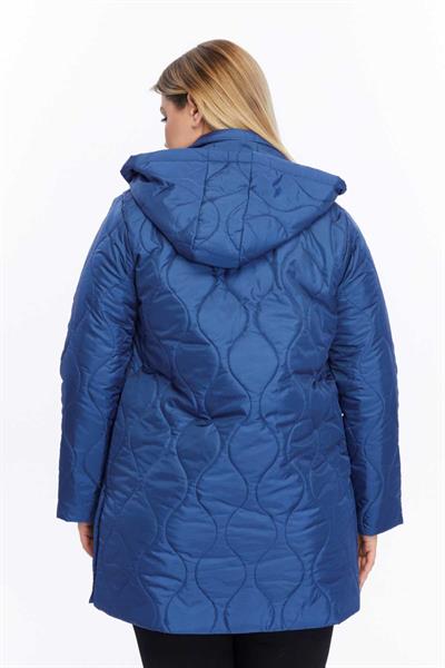 Yanları Çıtçıtlı Kapüşonlu Soğan Kapitone Mont  /  İNDİGO