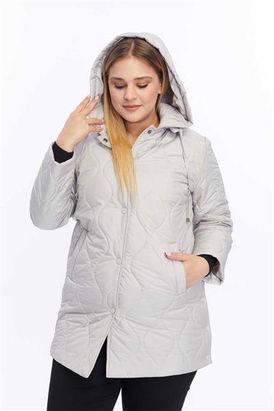 Yanları Çıtçıtlı Kapüşonlu Soğan Kapitone Mont  /  TAŞ