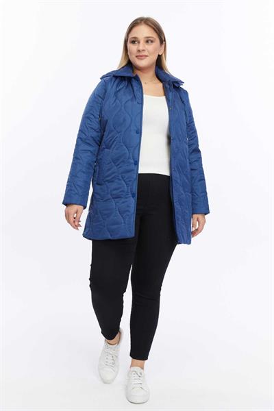 Yanları Çıtçıtlı Kapüşonlu Soğan Kapitone Mont  /  İNDİGO