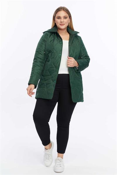 Yanları Çıtçıtlı Kapüşonlu Soğan Kapitone Mont  /  HAKİ