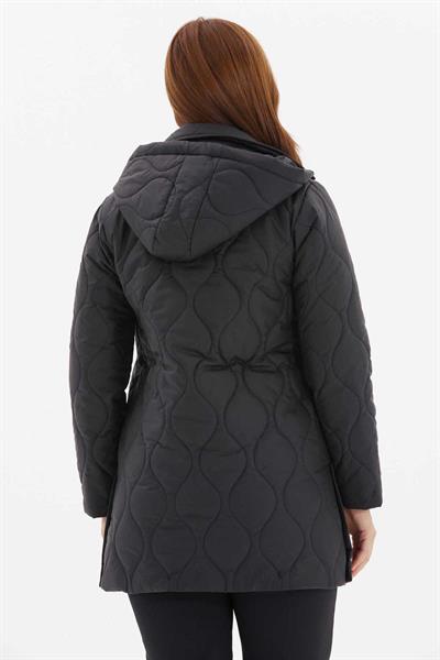 Yanları Çıtçıtlı Kapüşonlu Soğan Kapitone Mont  /  SİYAH