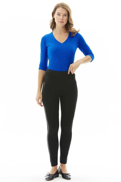 Yanları Deri Şeritli Spor Cep Dar Paça Pantolon  /  SİYAH