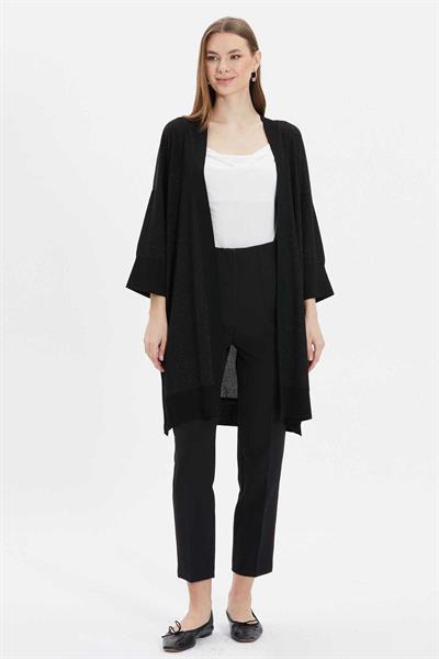 Yanları Düğmeli Simli Uzun Hırka  /  SİYAH