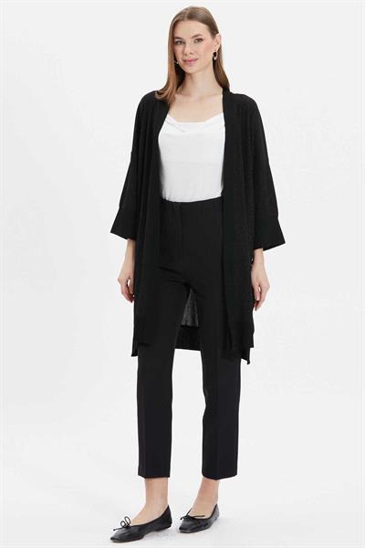 Yanları Düğmeli Simli Uzun Hırka  /  SİYAH