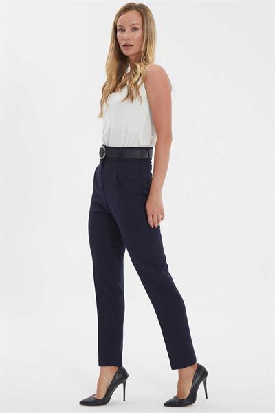 Yüksek Bel Beli Kemerli Pantolon  /  LACİVERT