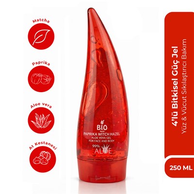Bio Asia 4lü Bitkisel Güç Jel – Aloe Vera + Matcha + At Kestanesi + Paprika Yüz & Vücut Sıkılaştırıcı 250 ml