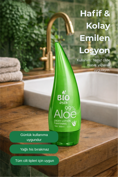 Bio Asia Aloe Vera Vücut Losyonu – Derin Nemlendiren, Ferahlatıcı & Yatıştırıcı Bakım 300 ml