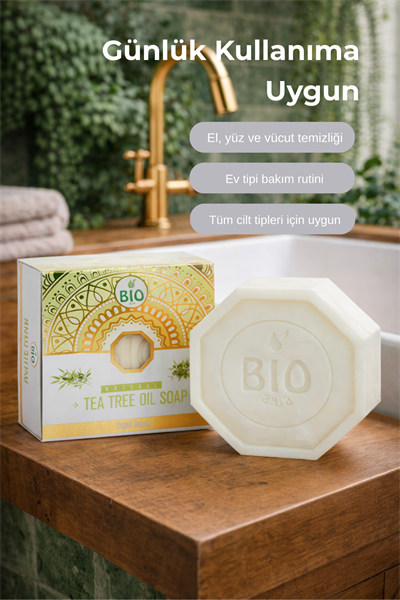 Bio Asia Çay Ağacı Sabunu – Akne Karşıtı, Gözenek Arındırıcı & Sebum Dengeleyici Sabun 150 gr