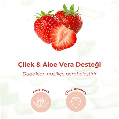 Bio Asia Çilek & Aloe Vera Lip Balm – Besleyici, Tatlı Aromalı Yoğun Dudak Nemlendiricisi (Pembe Renkli)