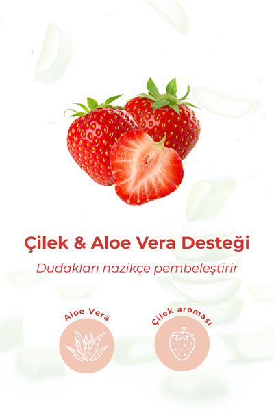 Bio Asia Çilek & Aloe Vera Lip Balm – Besleyici, Tatlı Aromalı Yoğun Dudak Nemlendiricisi (Pembe Renkli)