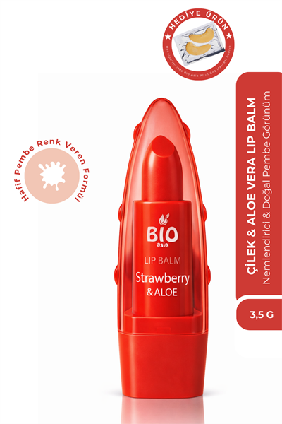 Bio Asia Çilek & Aloe Vera Lip Balm – Besleyici, Tatlı Aromalı Yoğun Dudak Nemlendiricisi (Pembe Renkli)