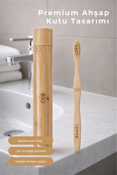 Bio Asia Doğal Bambu Diş Fırçası – Antibakteriyel, Ekolojik & Ahşap Kutulu Premium Model