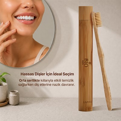 Bio Asia Doğal Bambu Diş Fırçası – Antibakteriyel, Ekolojik & Ahşap Kutulu Premium Model