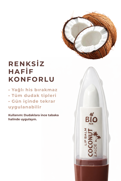 Bio Asia Hindistan Cevizi & Aloe Vera Lip Balm – Tropikal Koku, Onarıcı Nemlendirme