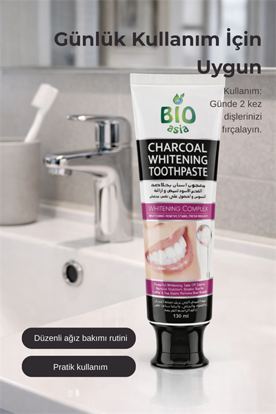 Bio Asia Karbon Diş Macunu – Beyazlatıcı Etki, Doğal Aktif Karbon Temizliği 130 ml