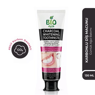 Bio Asia Karbon Diş Macunu – Beyazlatıcı Etki, Doğal Aktif Karbon Temizliği 130 ml