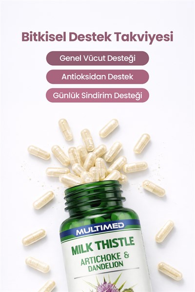 Milk Thistle – Deve Dikeni + Enginar + Karahindiba – Karaciğer Yenileyici Formül – 120 Kapsül
