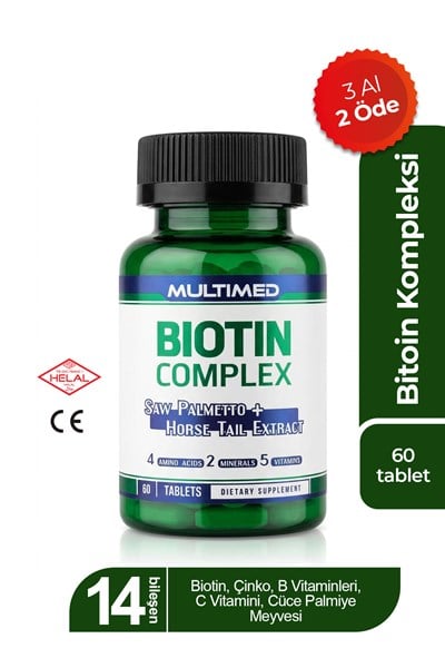 Multimed Biotin Kompleksi – Saç Dökülmesine Karşı Destek + Güçlü Keratin Etkisi – 60 Tablet