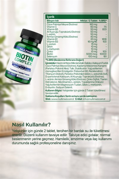 Multimed Biotin Kompleksi – Saç & Tırnak Güçlendirici Yüksek Etkili Formül – 120 Tablet