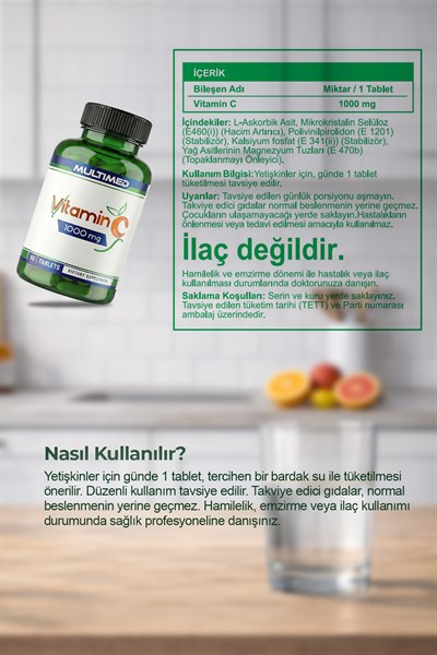 Multimed C Vitamini 1000 mg – Uzun Süreli Etki & Direnç Koruma – 90 Tablet