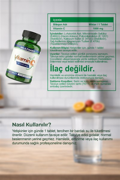 Multimed C Vitamini 1000 mg – Yüksek Doz Bağışıklık Güçlendirici – 30 Tablet