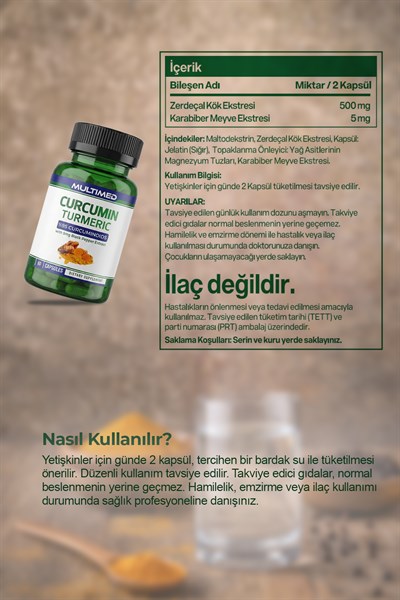 Multimed Curcumin Zerdeçal – İltihap Karşıtı & Eklem Destek Formülü – 60 Kapsül