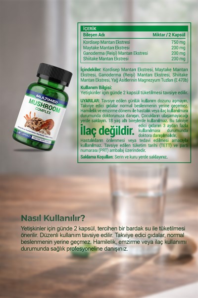 Multimed Mantar Kompleksi – Bağışıklık Sistemi Güçlendirici 4’lü Mantar Karışımı – 60 Kapsül