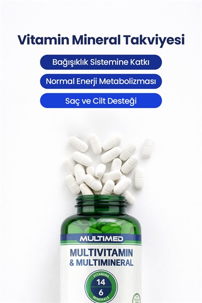 Multimed Multivitamin – 12 Vitamin + 6 Mineral + Ginseng + Q10 + Lutein + Kolin – 120 Tablet