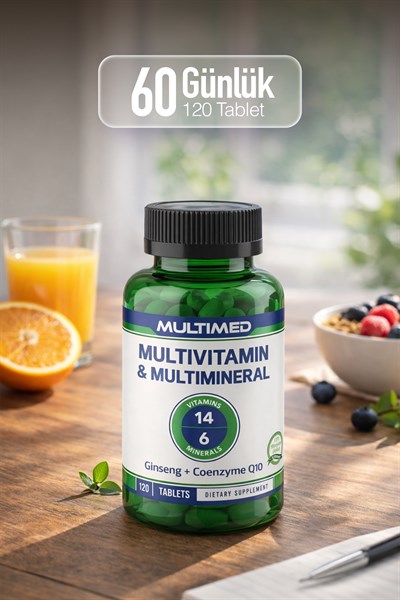 Multimed Multivitamin – 12 Vitamin + 6 Mineral + Ginseng + Q10 + Lutein + Kolin – 120 Tablet