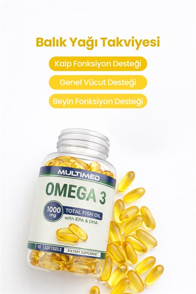 Multimed Omega 3 Balık Yağı 1000 mg – Günlük Direnç Destek – 50 Softgel (Şeffaf Şişe)