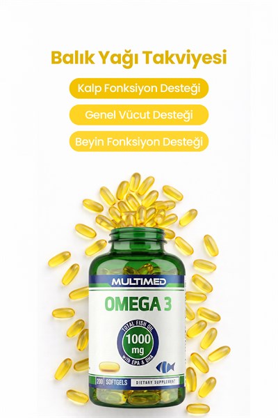 Multimed Omega 3 Balık Yağı 1000 mg – Trigliserid Formu Yüksek Emilim – 200 Softgel 