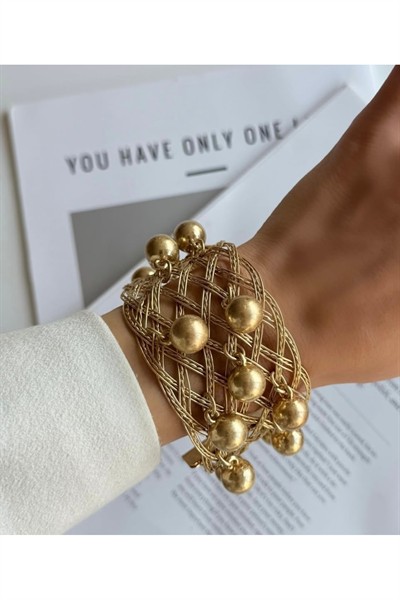 AYARLANABİLİR GOLD TOPÇUK DETAYLI KALIN KELEPÇE
