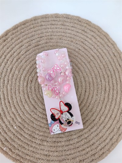 MİNNİE MOUSE FİGÜRLÜ KOLYE,YÜZÜK VE BİLEKLİK SET
