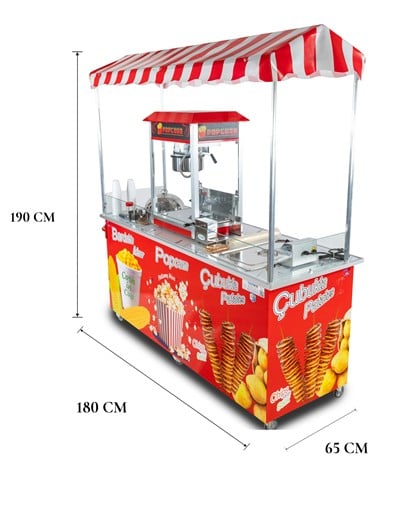 Elektrikli Çubukta Patates Bardakta Mısır ve Popcorn Arabası 65x180 (Model Kastamonu)