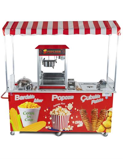 Elektrikli Çubukta Patates Bardakta Mısır ve Popcorn Arabası 65x180 (Model Kastamonu)