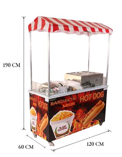 Elektrikli Hotdog Sosisli ve Bardakta Mısır Arabası 60x120 (Model Kırşehir)