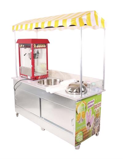 Elektrikli Pamuk Şeker Popcorn ve Bardakta Mısır Arabası 65x180 (Model Antalya)