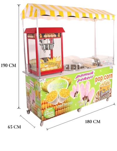 Elektrikli Pamuk Şeker Popcorn ve Bardakta Mısır Arabası 65x180 (Model Antalya)