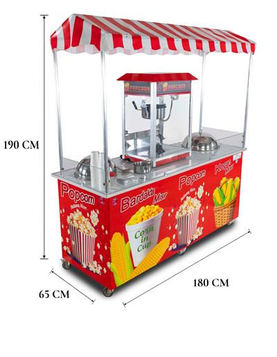 Elektrikli Popcorn Mısır Patlatma, Koçan Mısır ve Bardakta Mısır Tezgahı 65x180 (Model Ayvalık)